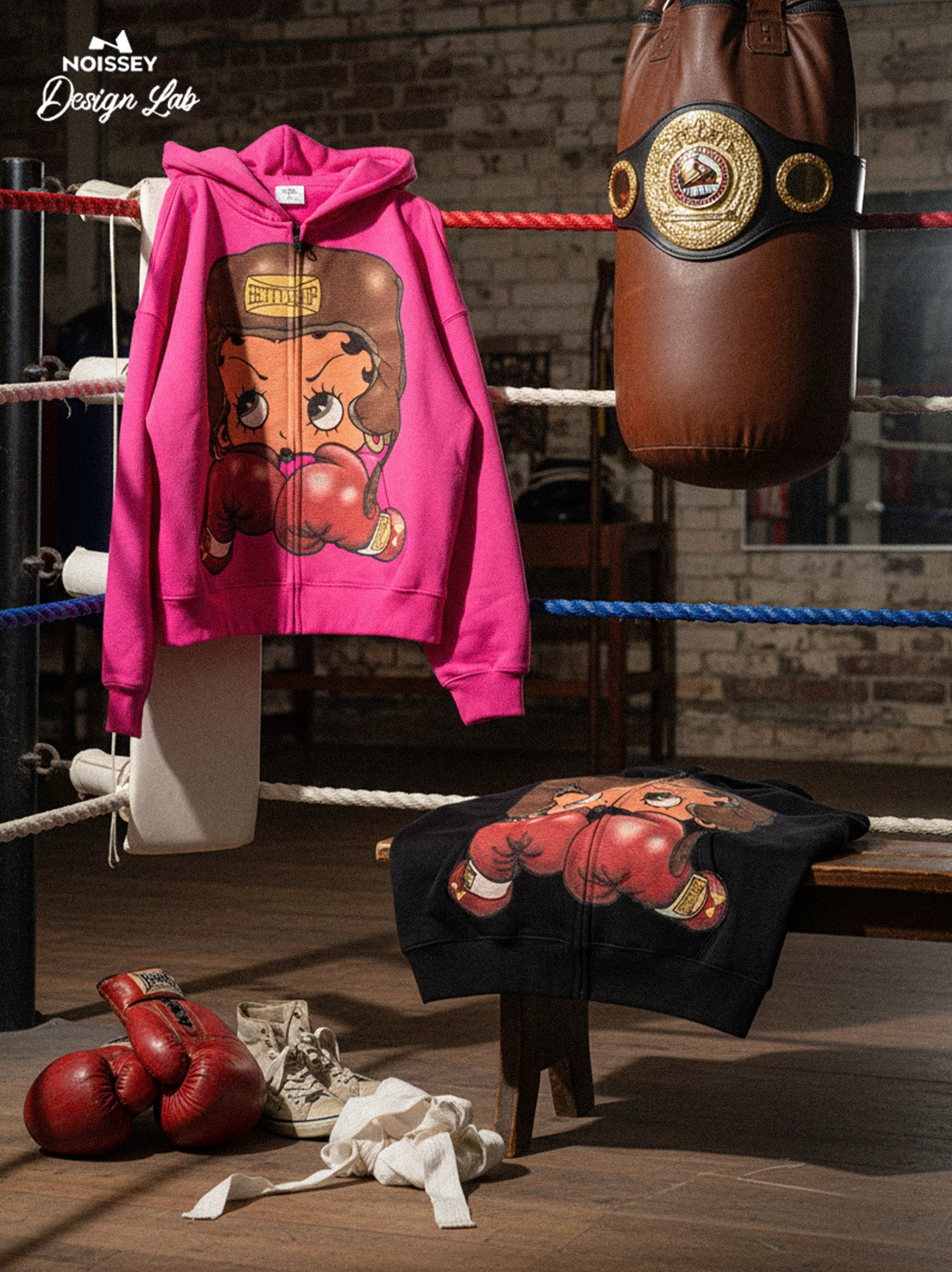 Cartoon Girl Boxing Print Boxy Hoodie