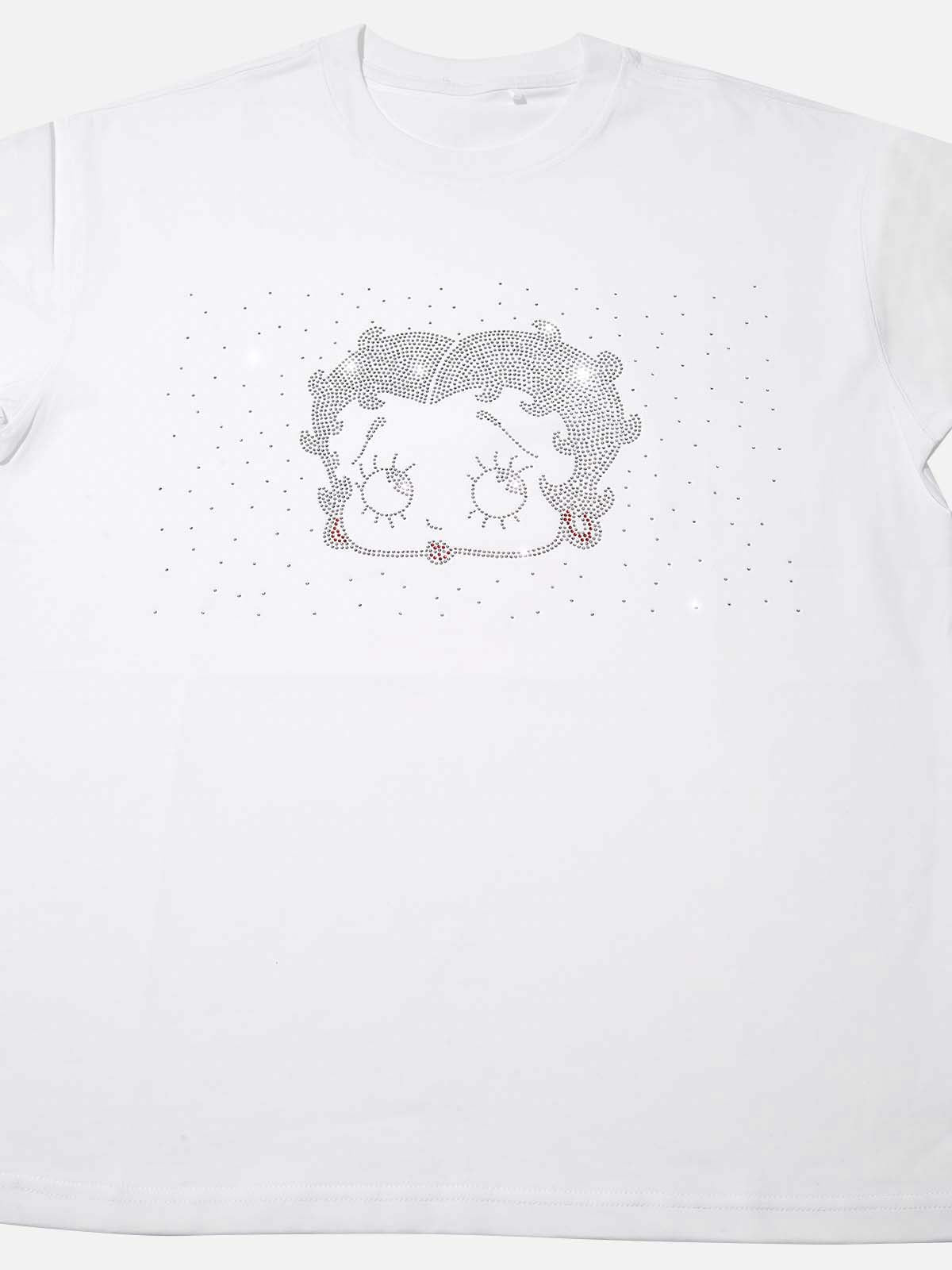 High-Quality Silver Diamond Cartoon Girl Print 310g T-shirt