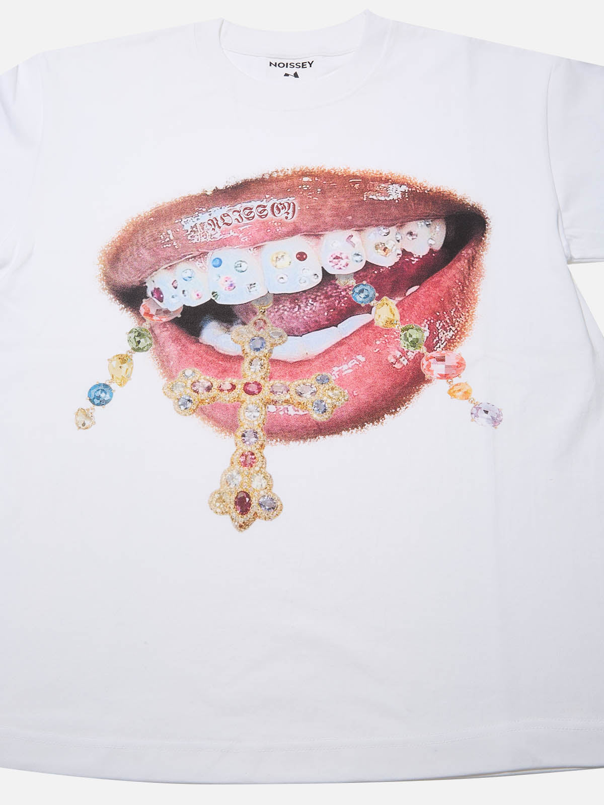 Diamond teeth cross print T-shirt