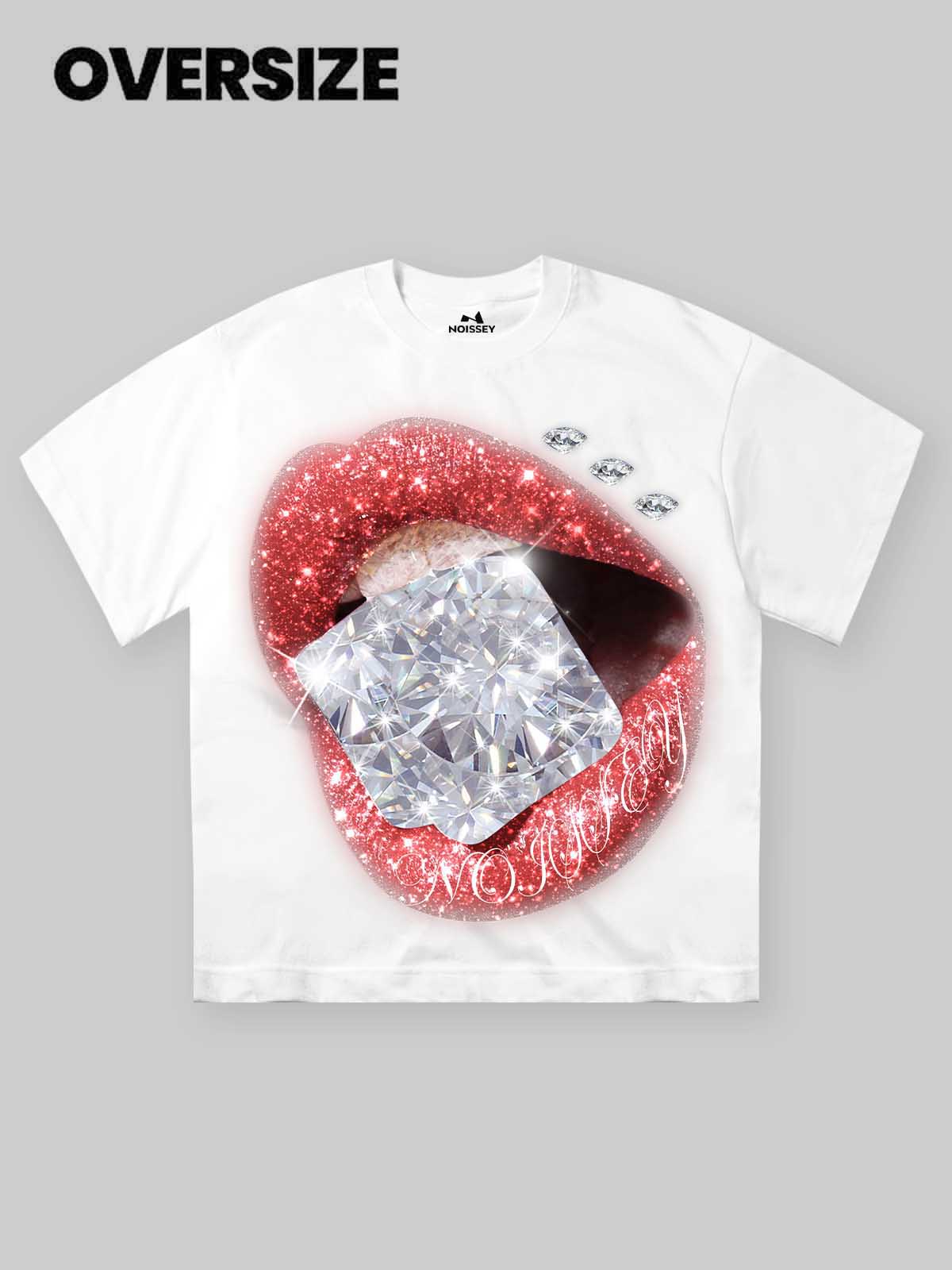 Bling Sequin Diamond Lip Print T-shirt