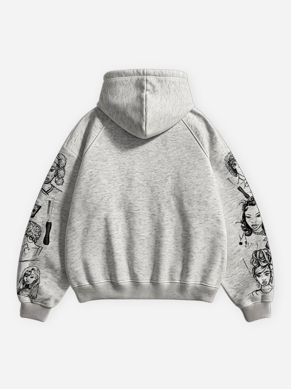 NOISSEY Black Hair Culture Sketch Art Full-Zip Hoodie - Athletic Heather Grey