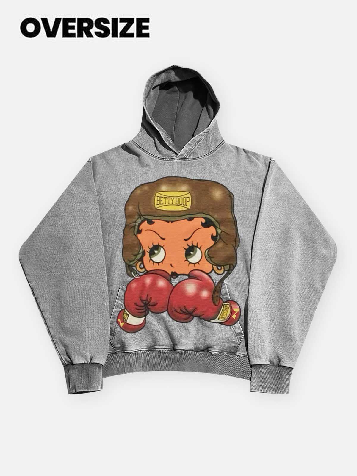 High quality Cartoon girl Boxing Print 425g Hoodie