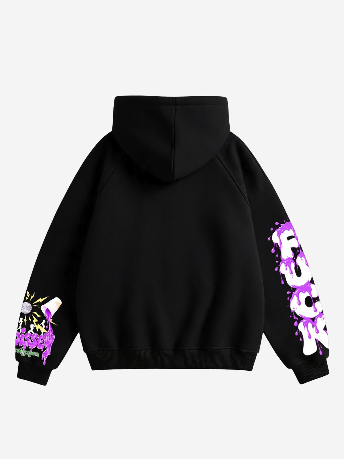 NOISSEY "Dancing Queen" Disco Ball Purple Liquid Lettering Black Zip-Up Hoodie
