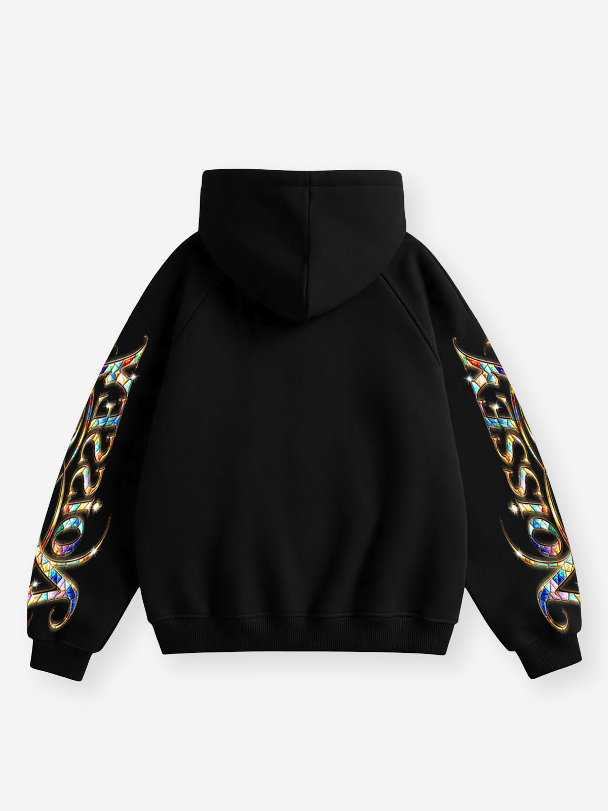 NOISSEY Stained Glass Lips & Diamond Grillz Cross Zip-Up Black Hoodie