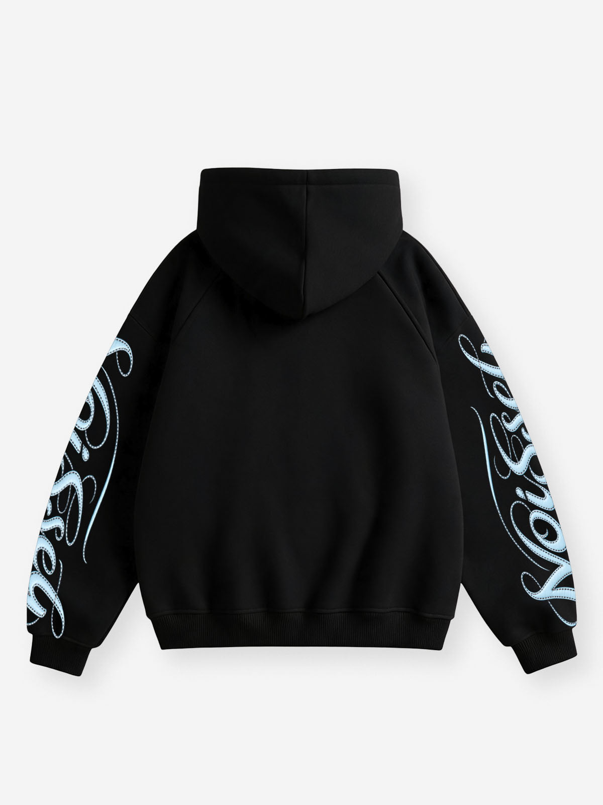 NOISSEY Light Blue Stitched Leather Lips & Holy Scripture Bible Zip-Up Black Hoodie