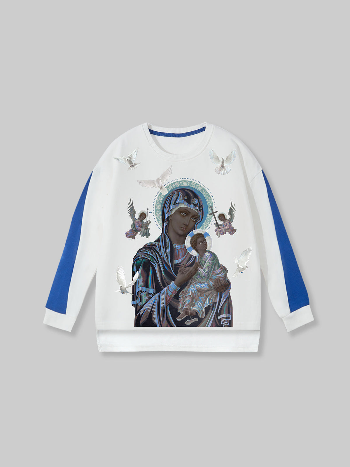 KINDER – Dickes Farbblock-Sweatshirt mit Rundhalsausschnitt von Madonna und Kind