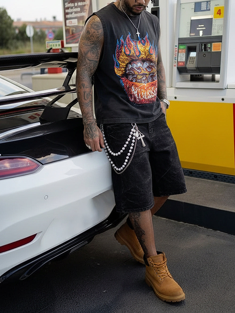 NOISSEY "Flame Grillz" Boxy Heavyweight Muscle Tank - Black