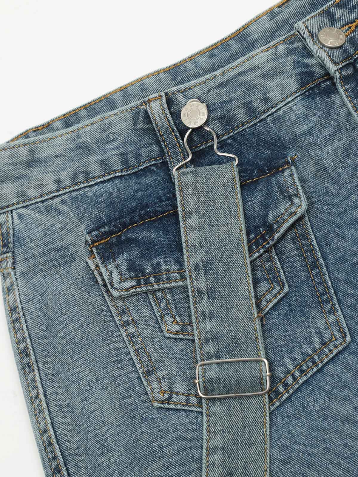 Detachable Strap Straight-Leg Cargo Loose-Fit Denim Jeans