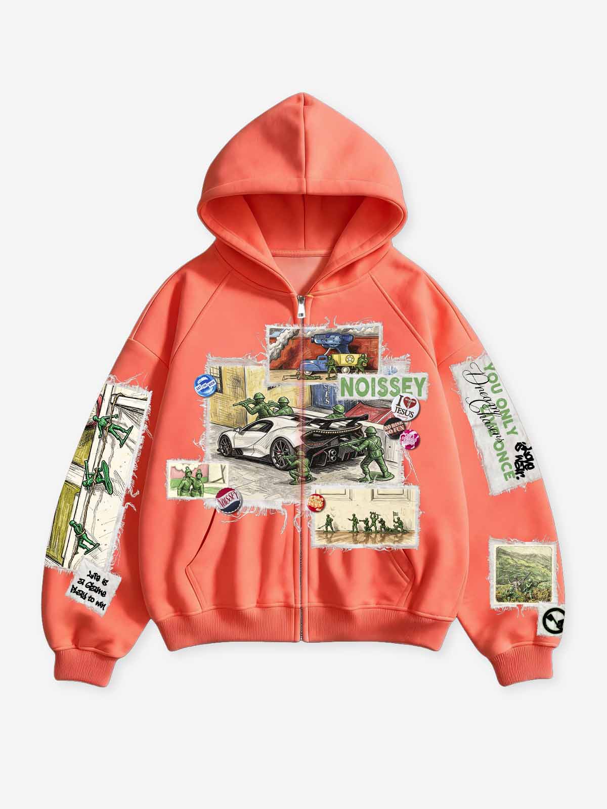 NOISSEY Toy Soldier Graphic Heavyweight Full-Zip Hoodie - Orange