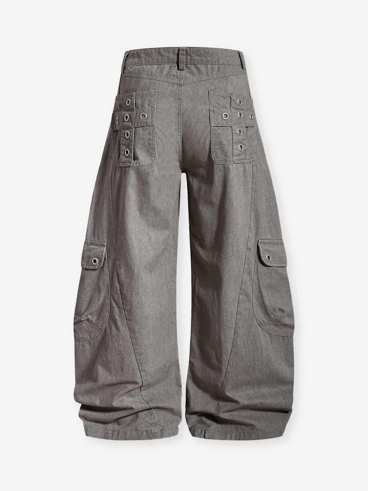 Vintage Distressed Multi-Pocket Wide-Leg Curved Pants