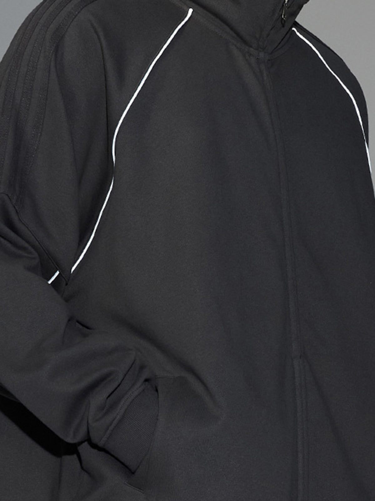 Reflective Stripe Raglan-Sleeve Open-Front Hoodie