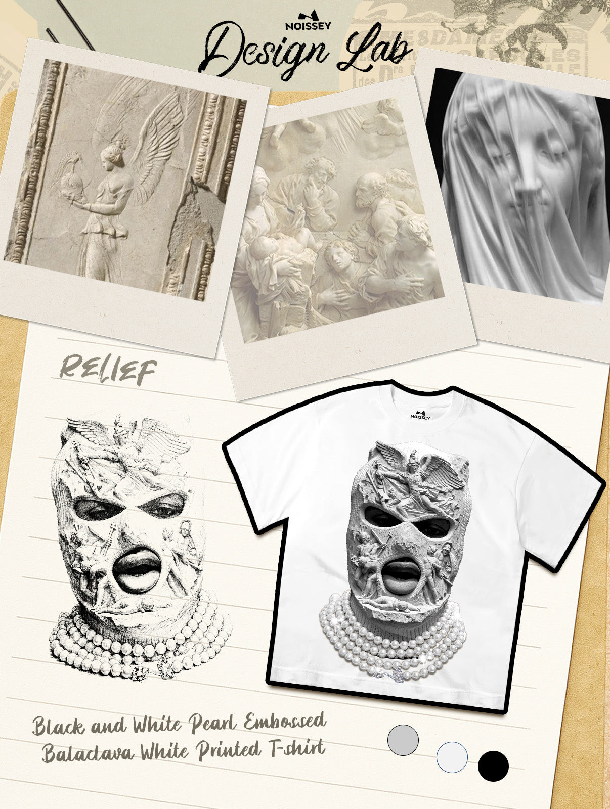 Black and White Pearl Embossed Balaclava White Printed T-shirt