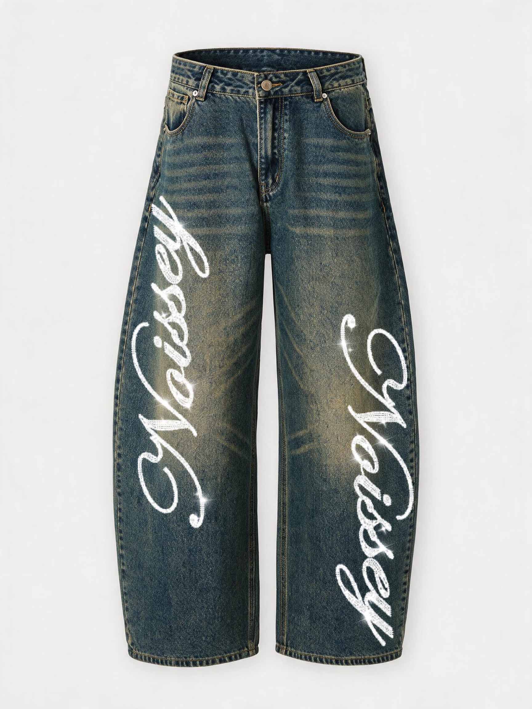 Vaqueros NOISSEY American Vintage de denim con efecto desgastado, pierna curva - Azul barro / Negro lavado / Azul claro