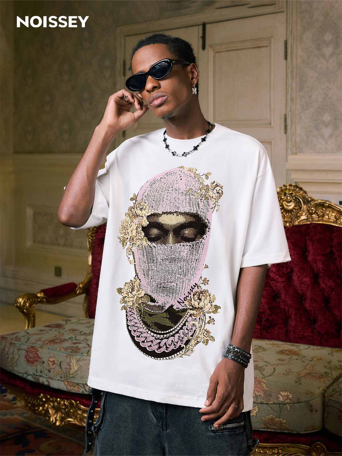 Vintage Knit Balaclava Print T-shirt