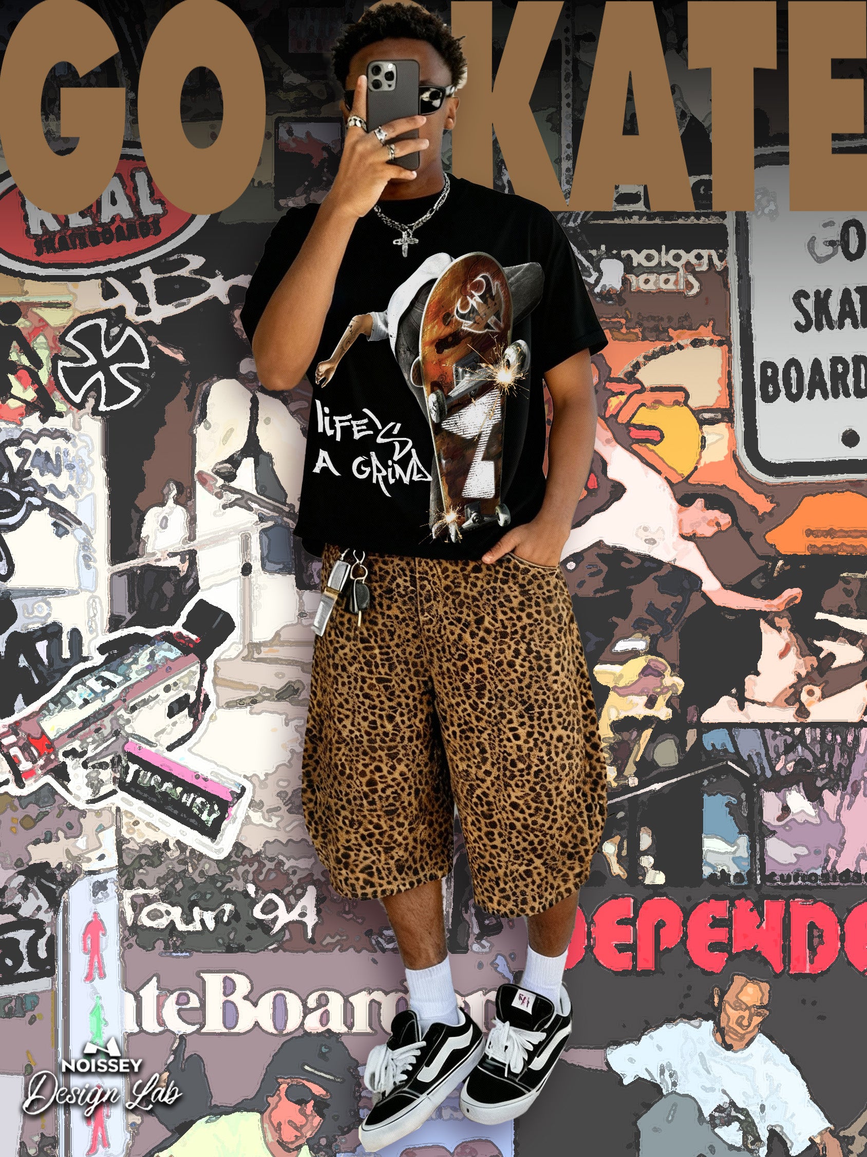 "Life is Grind" Speeding Skateboarding Teen Print Boxy Oversized T-shirt