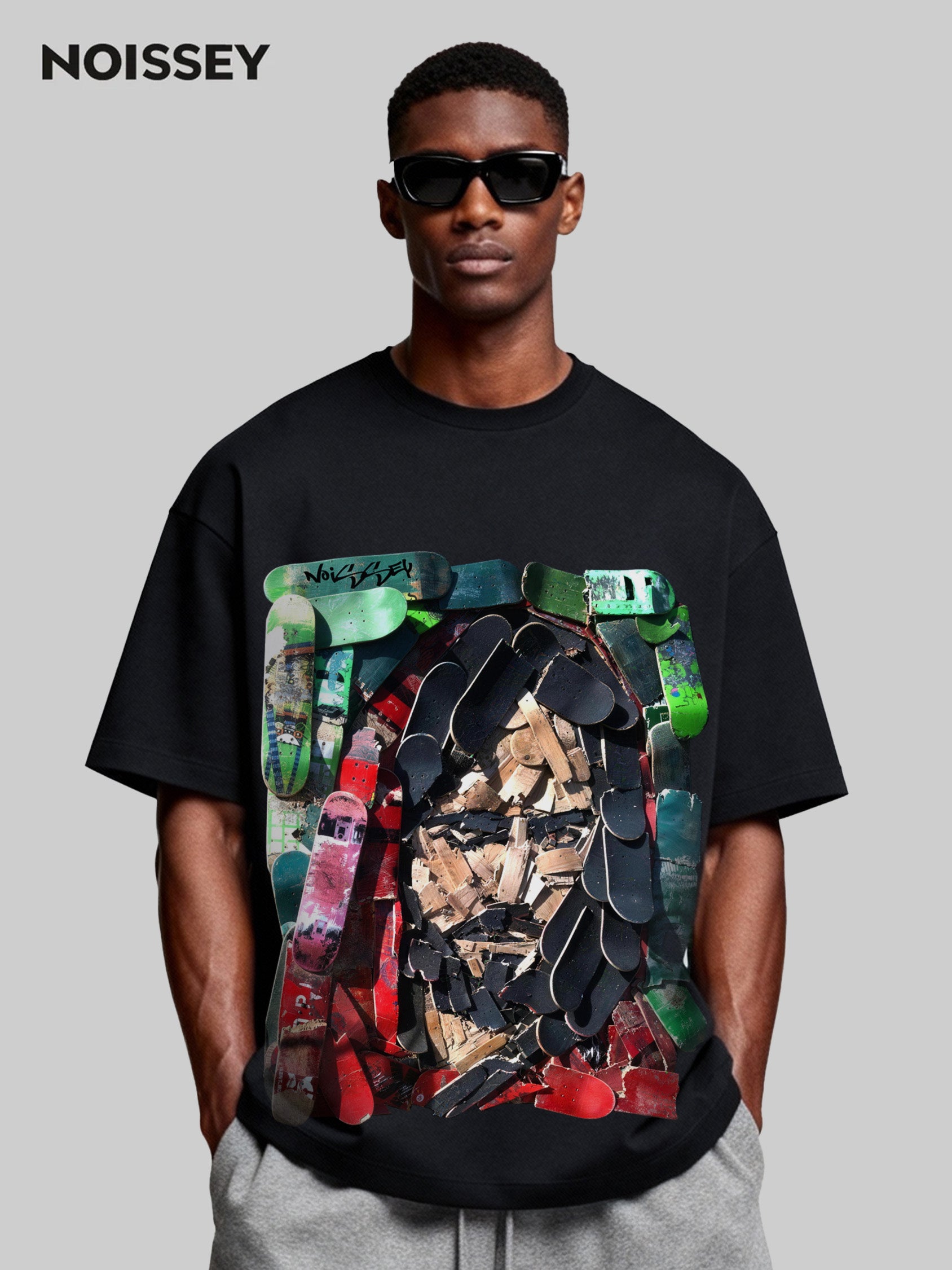 Skateboard Character Collage Print Boxy Oversized T-shirt