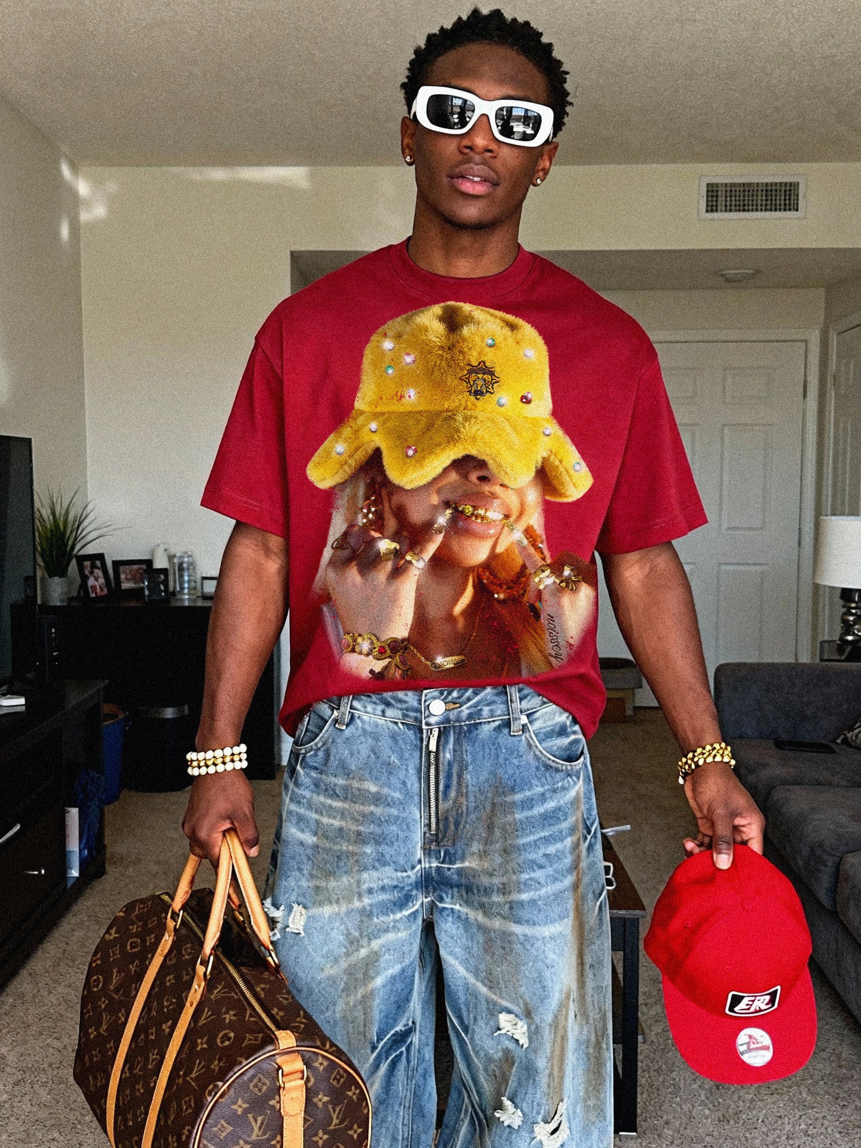 Octopus Balaclava Hat Headwear Red Printed T-shirt