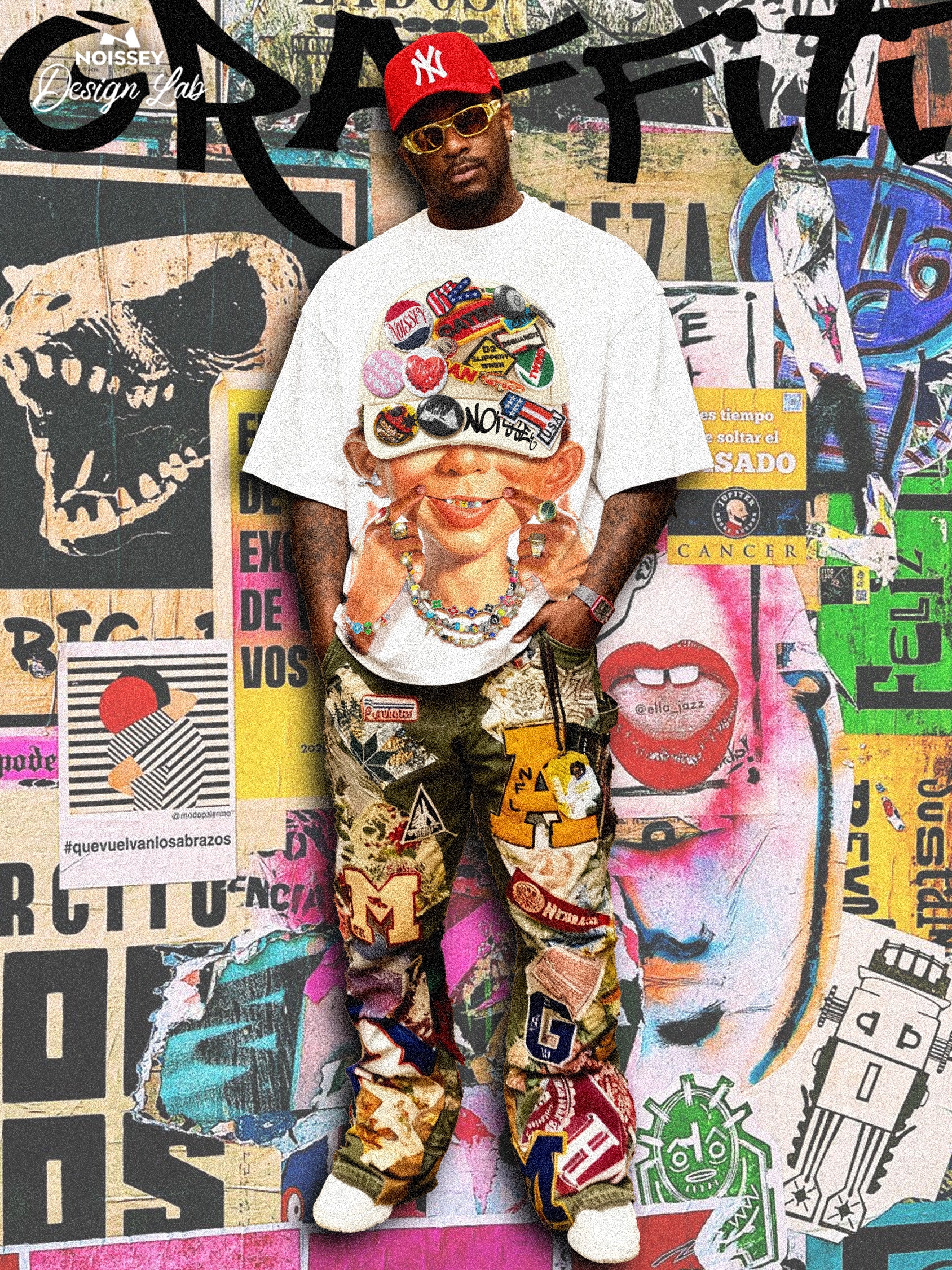 Bad Boy and His Badge Cap Print Boxy Oversized T-shirt