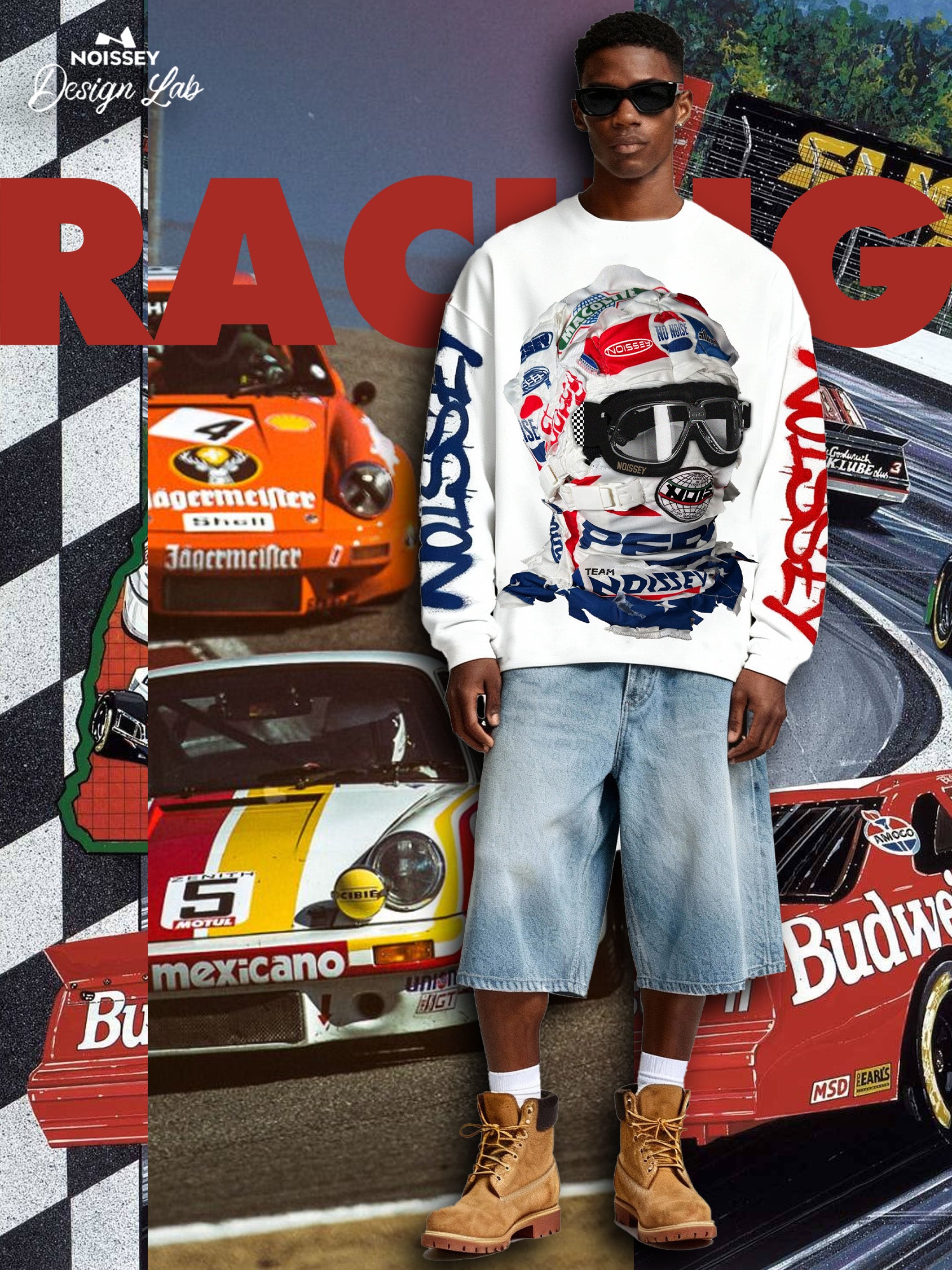 Racing-Inspired Tech Headgear & Double-Sleeve Printed Air-Cotton Long Sleeve