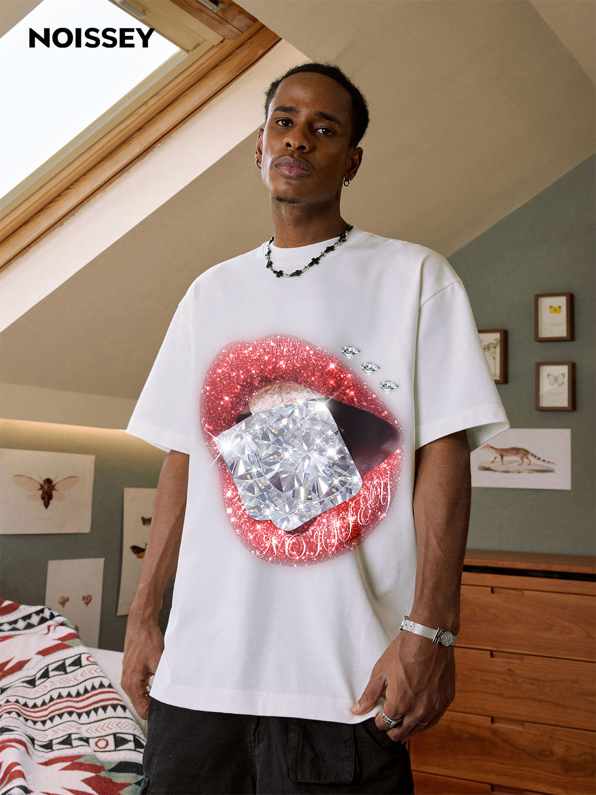 Bling Sequin Diamond Lip Print T-shirt