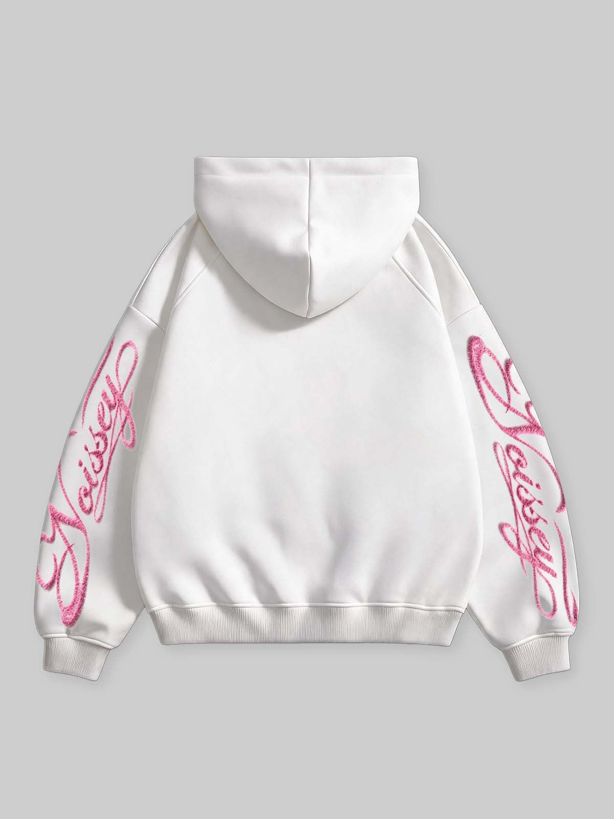NOISSEY Faux-Distressed Pink Lips &amp; Iced-Out Grillz Zip-Up Hoodie - Pearl White