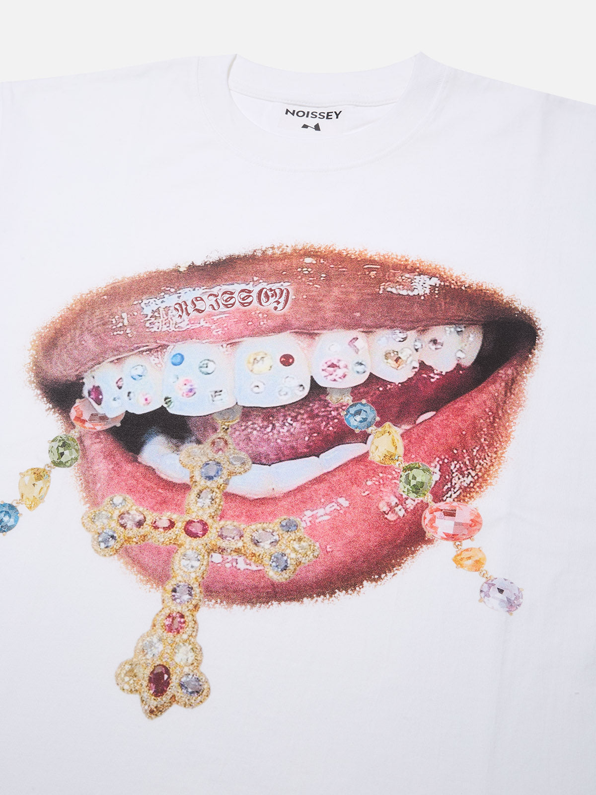 Diamond teeth cross print T-shirt