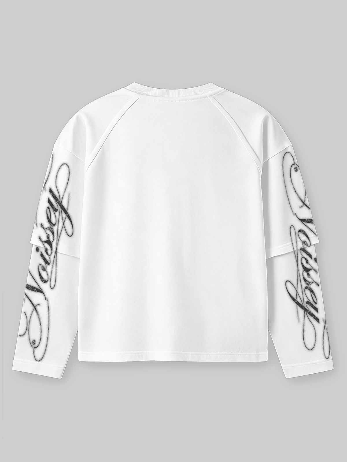 NOISSEY Monochrome Triple Iced-Out Cross Lips Faux Layer Sweatshirt - White Streetwear