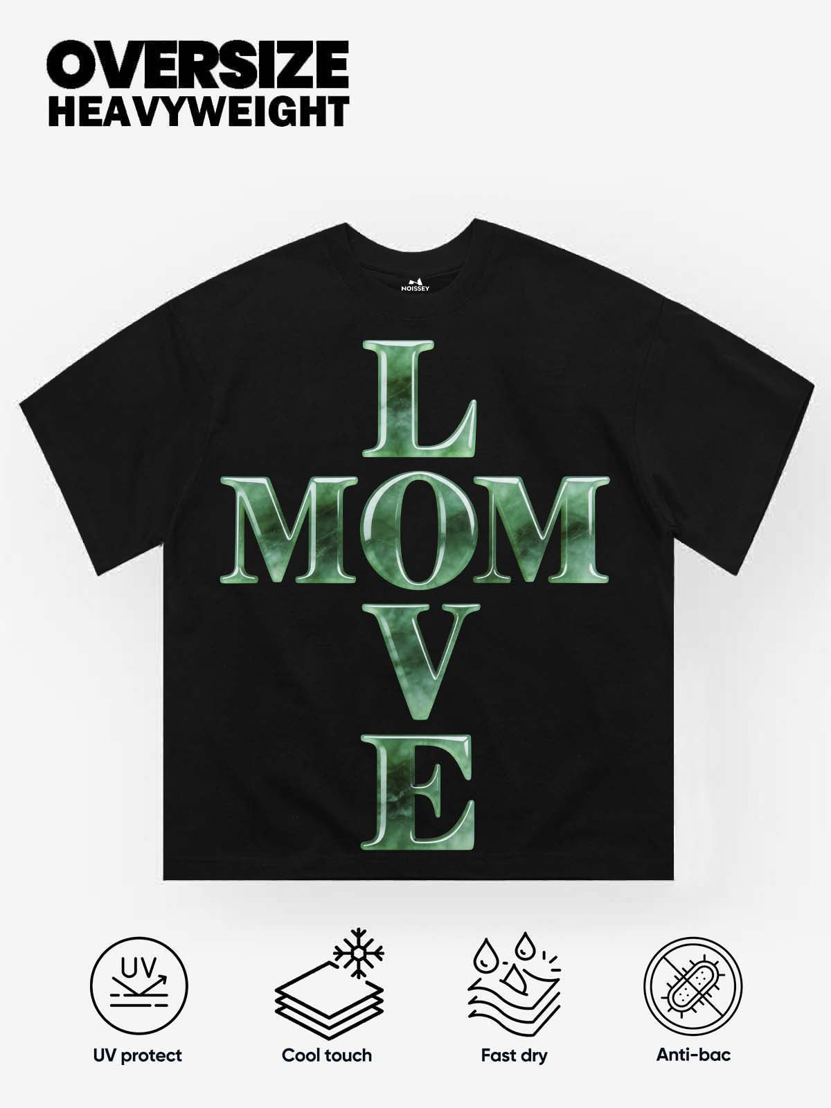NOISSEY Jade Cross "MOM / LOVE" Graphic Oversized Black T-Shirt