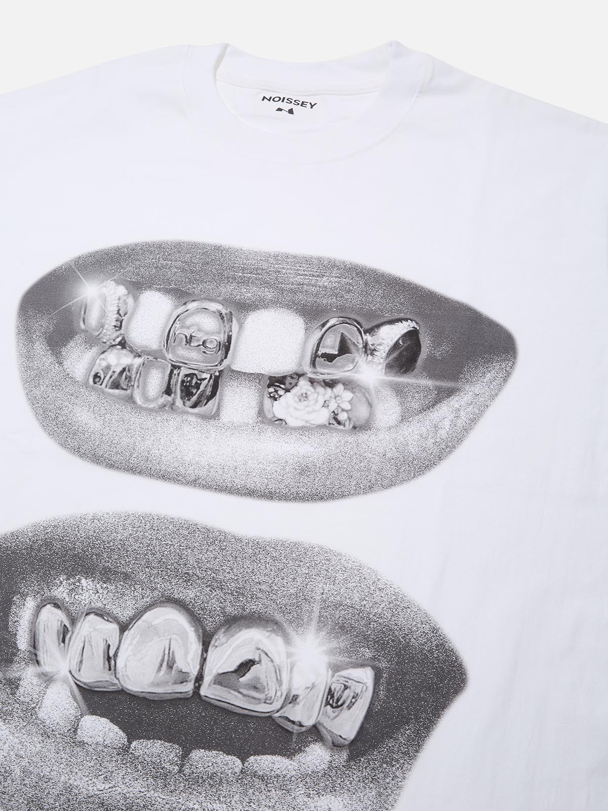 BOUNCE BACK© Retro Black Lips Grills Print Tee