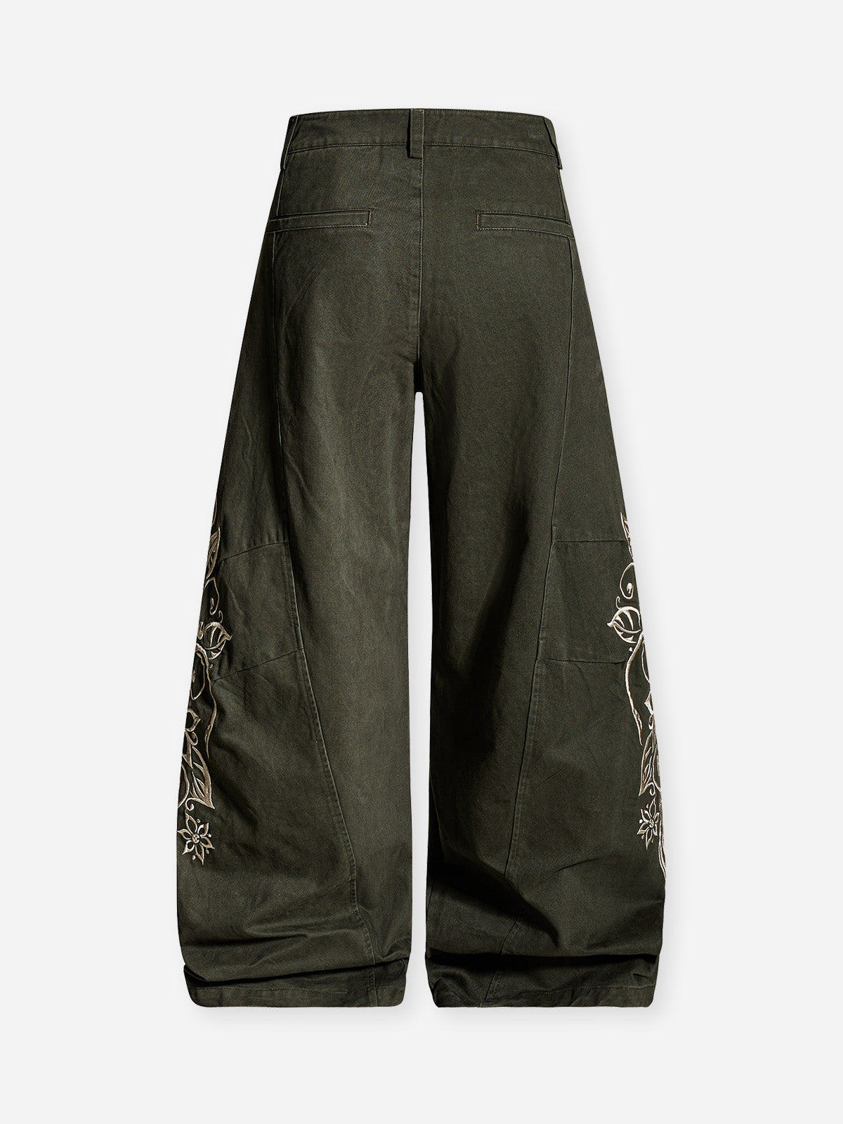 Old-money style floral embroidery cargo pants