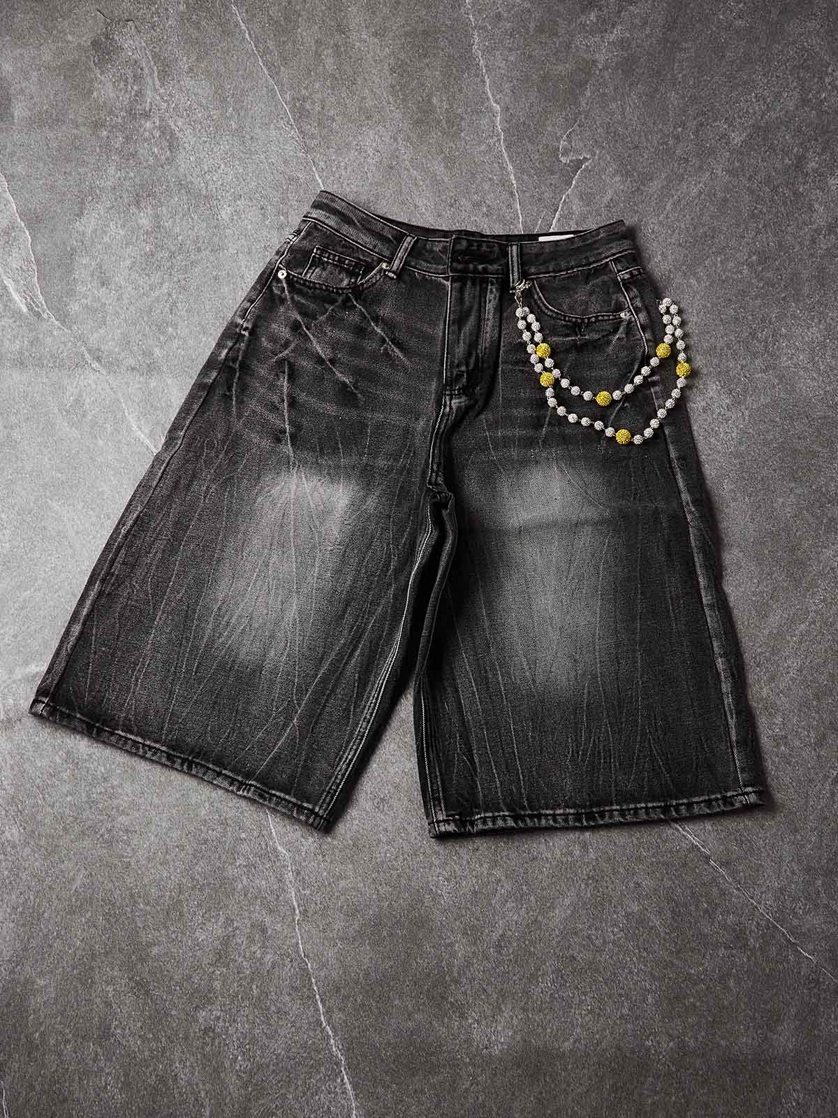 NOISSEY Wash Black Denim Shorts - DIY Chain Combo