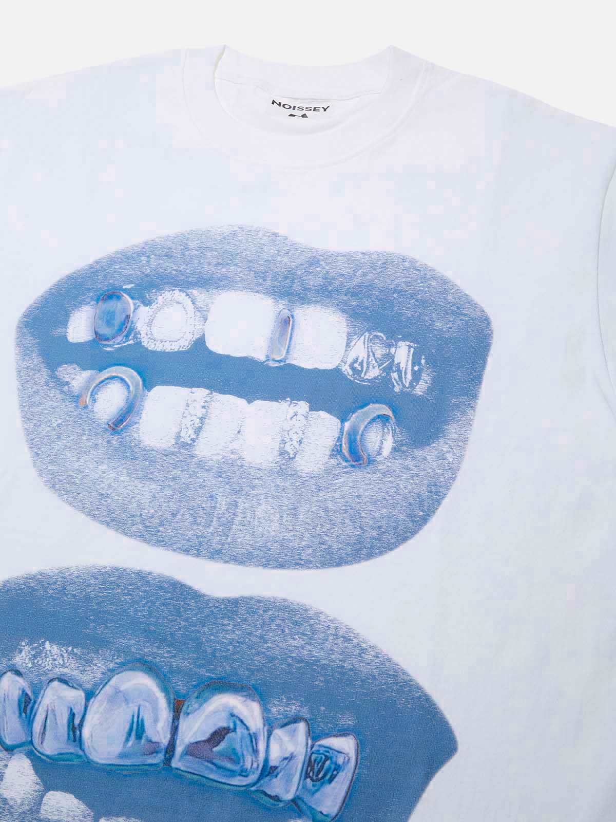 Boxy oversized T-shirt Retro Blue Lips Grills Print
