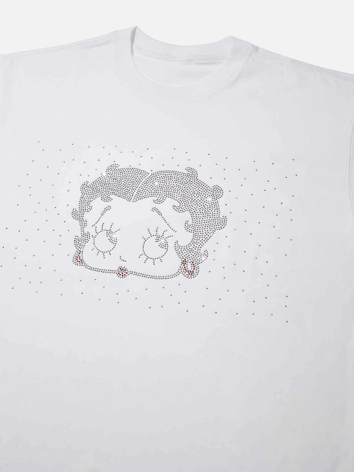 High-Quality Silver Diamond Cartoon Girl Print 310g T-shirt