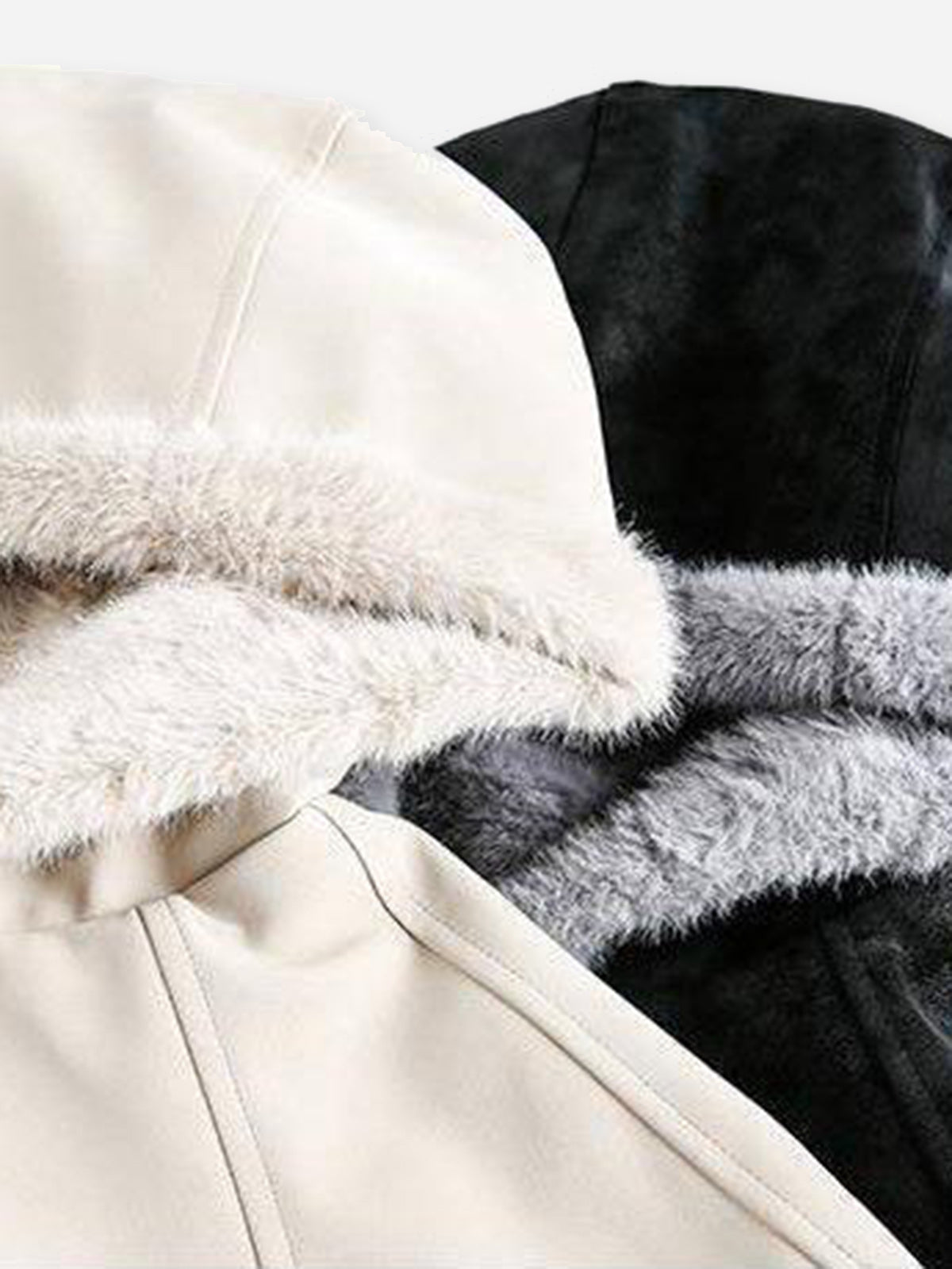 Fleece-lined Thickened Leather Coat with Fur Collar