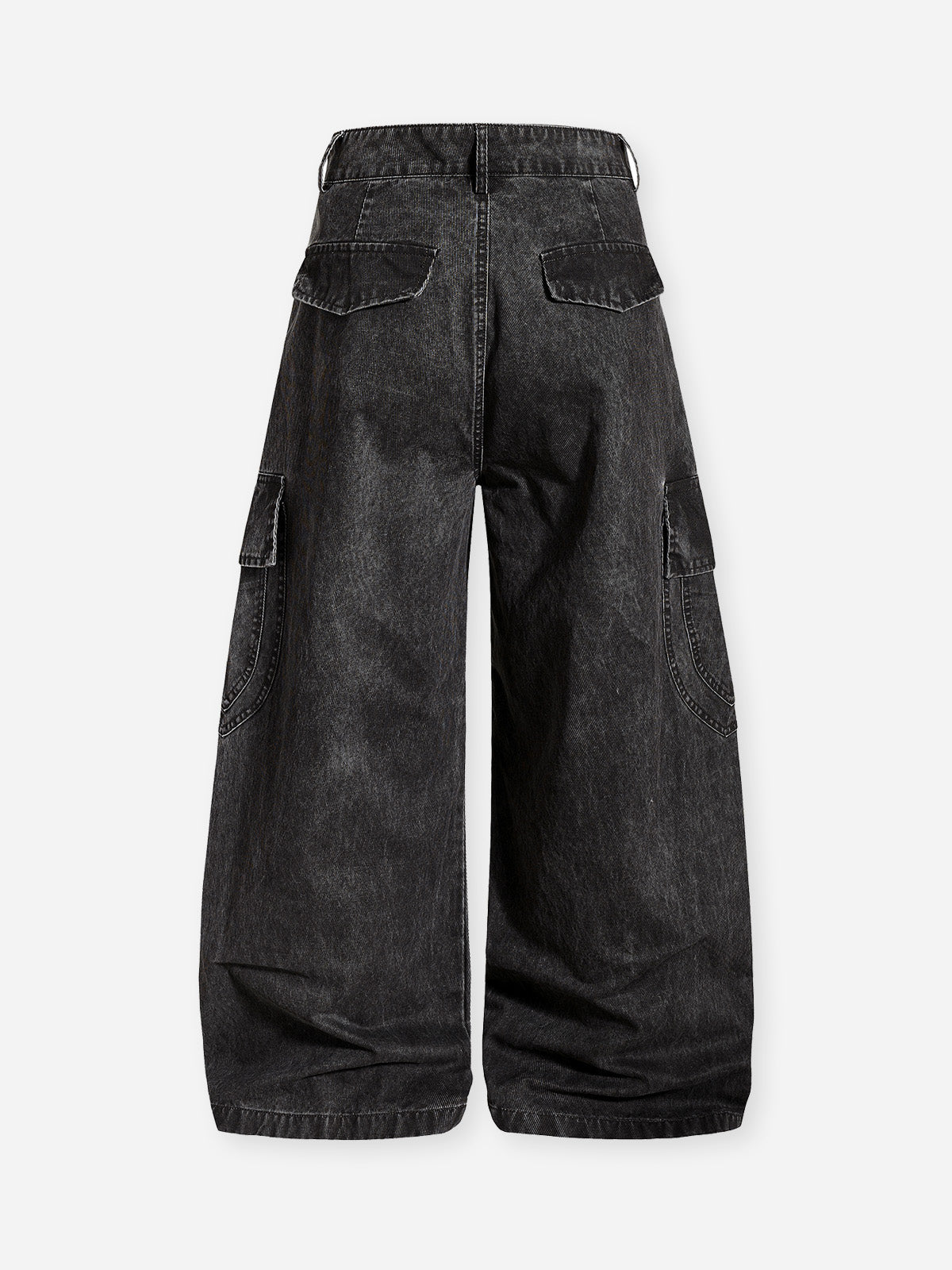Washed distressed curved-leg cargo pants