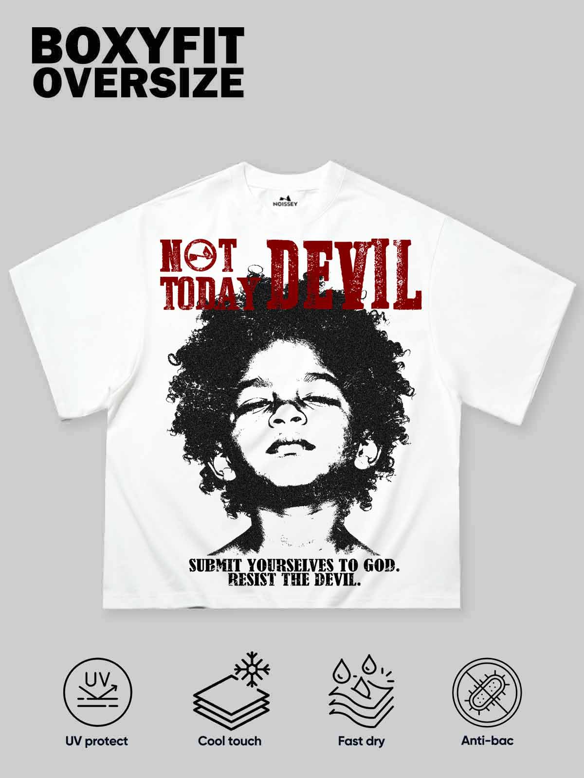 NOISSEY "Not Today Devil" Boxy Oversized Tee - Vintage Portrait Graphic Streetwear