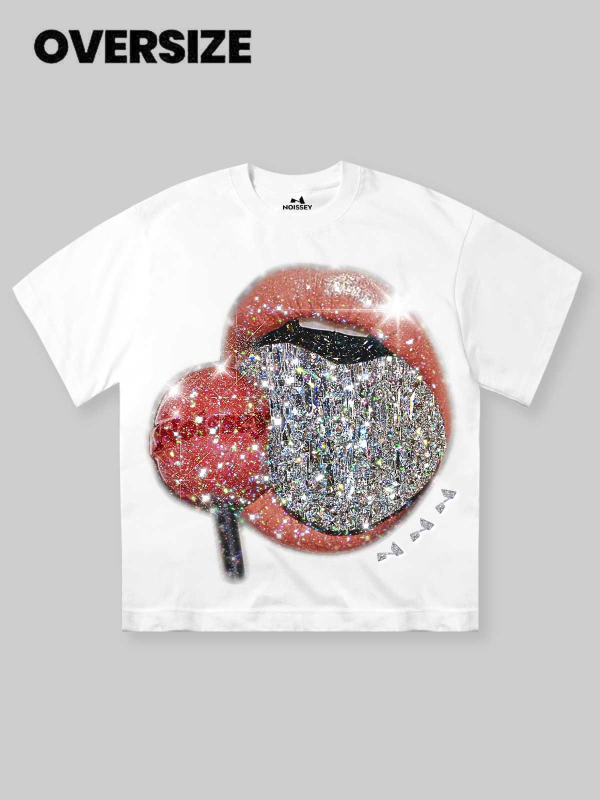 Galaxy Diamond Lip Collage Print T-shirt