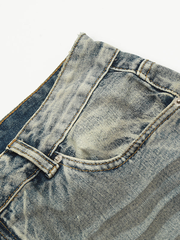 Vintage Washed High-Street Distressed Denim Jeans