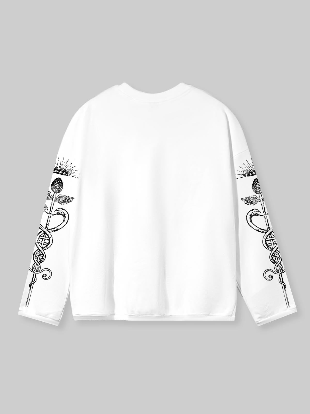 NOISSEY "Divine Herald" Greek Mythology Engraving Graphic Long-Sleeve Tee - Pure White