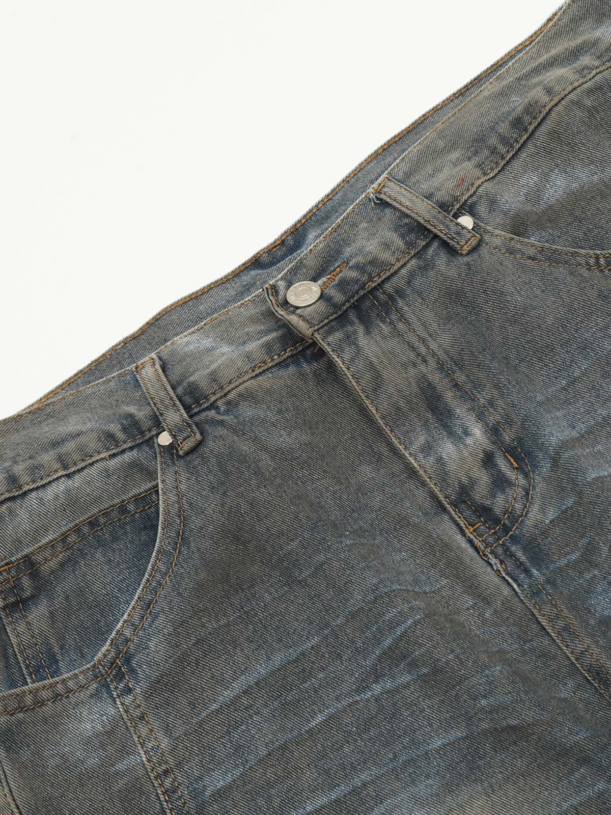 Water-Washed Distressed Vintage Denim Jeans