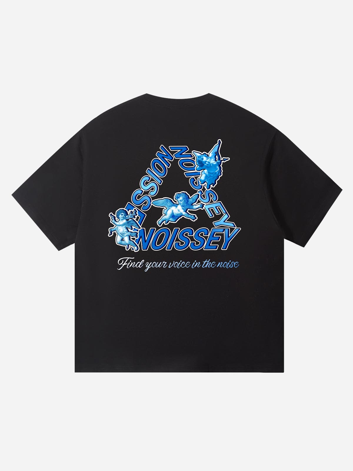 NOISSEY "Heavenly Chaos" Graphic Tee - Blue Angel Print Oversized Streetwear T-Shirt