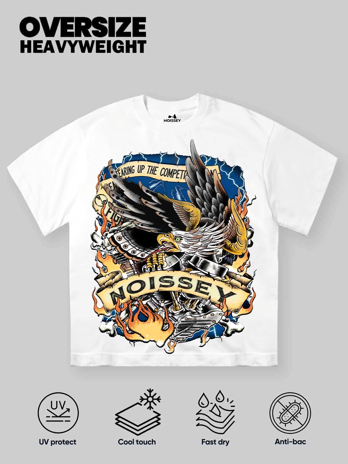 NOISSEY Old School Eagle & V-Twin Engine Vintage Graphic T-Shirt