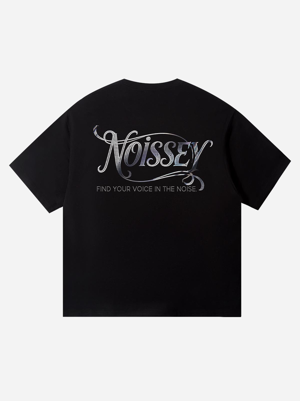 NOISSEY SHIMMER LOGO - SILVER CURSIVE SLOGAN TEE