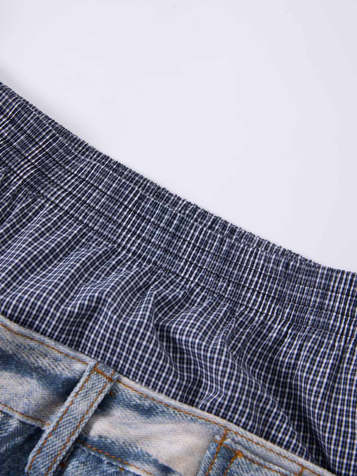 NOISSEY West Coast Double Waist Distressed Denim Texture Pants