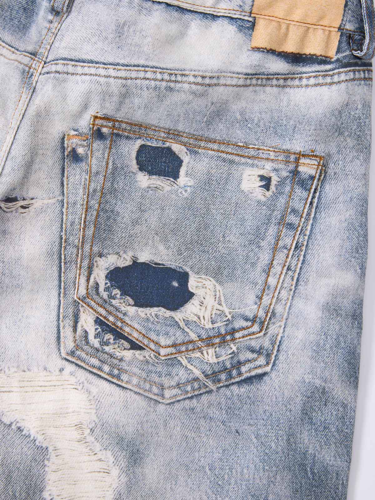 NOISSEY West Coast Double Waist Distressed Denim Texture Pants