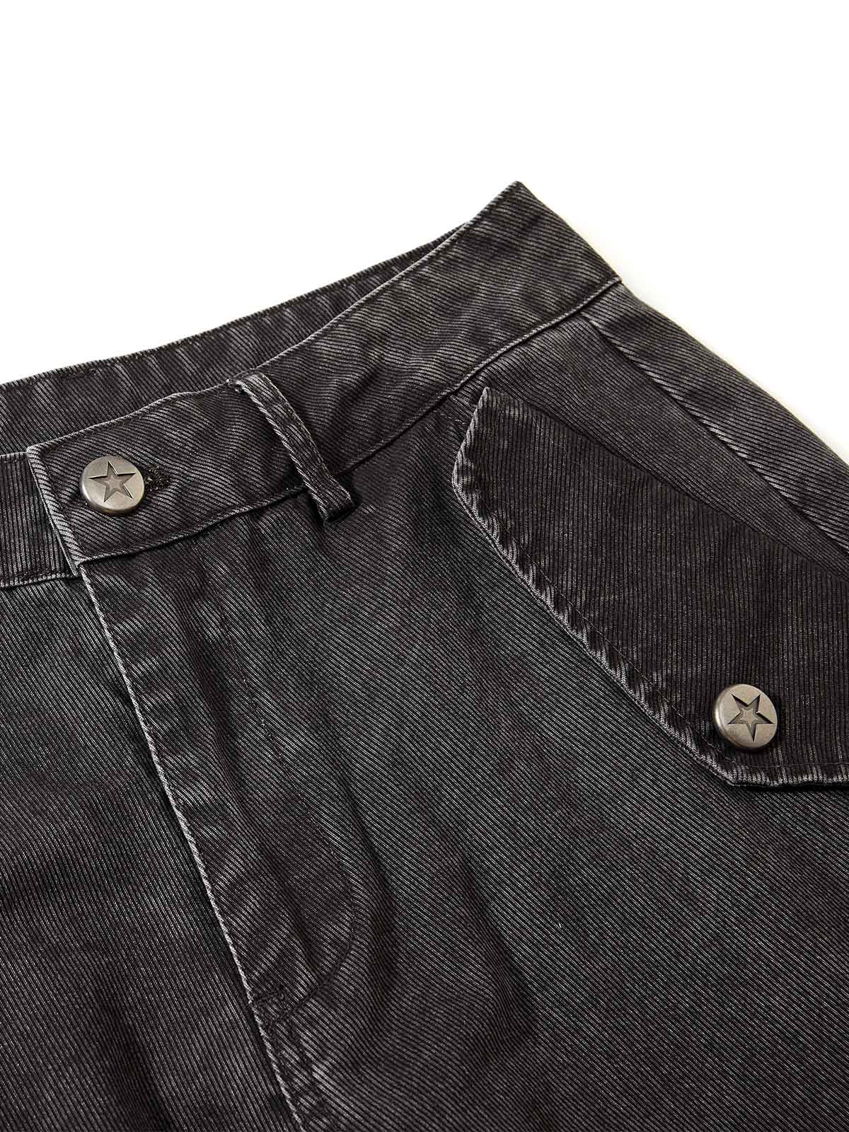 Washed distressed curved-leg cargo pants