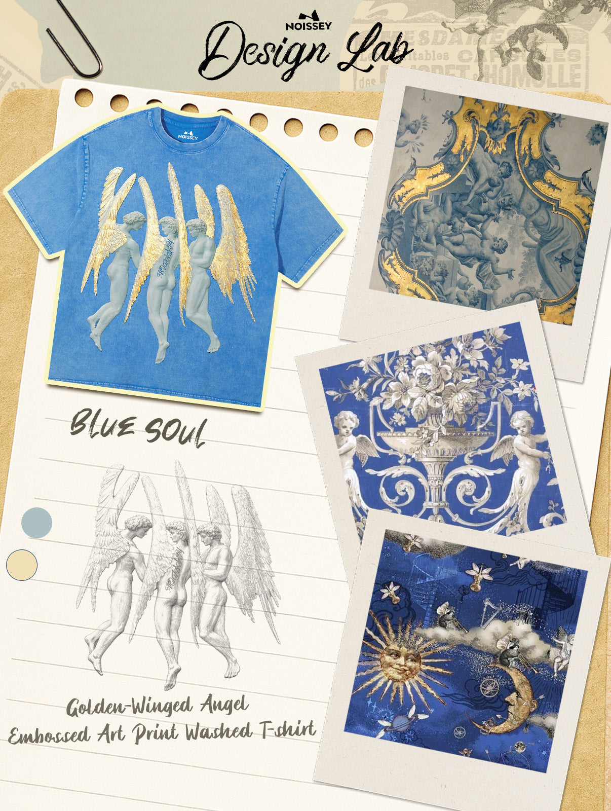 Golden-Winged Angel Embossed Art Print Washed T-shirt