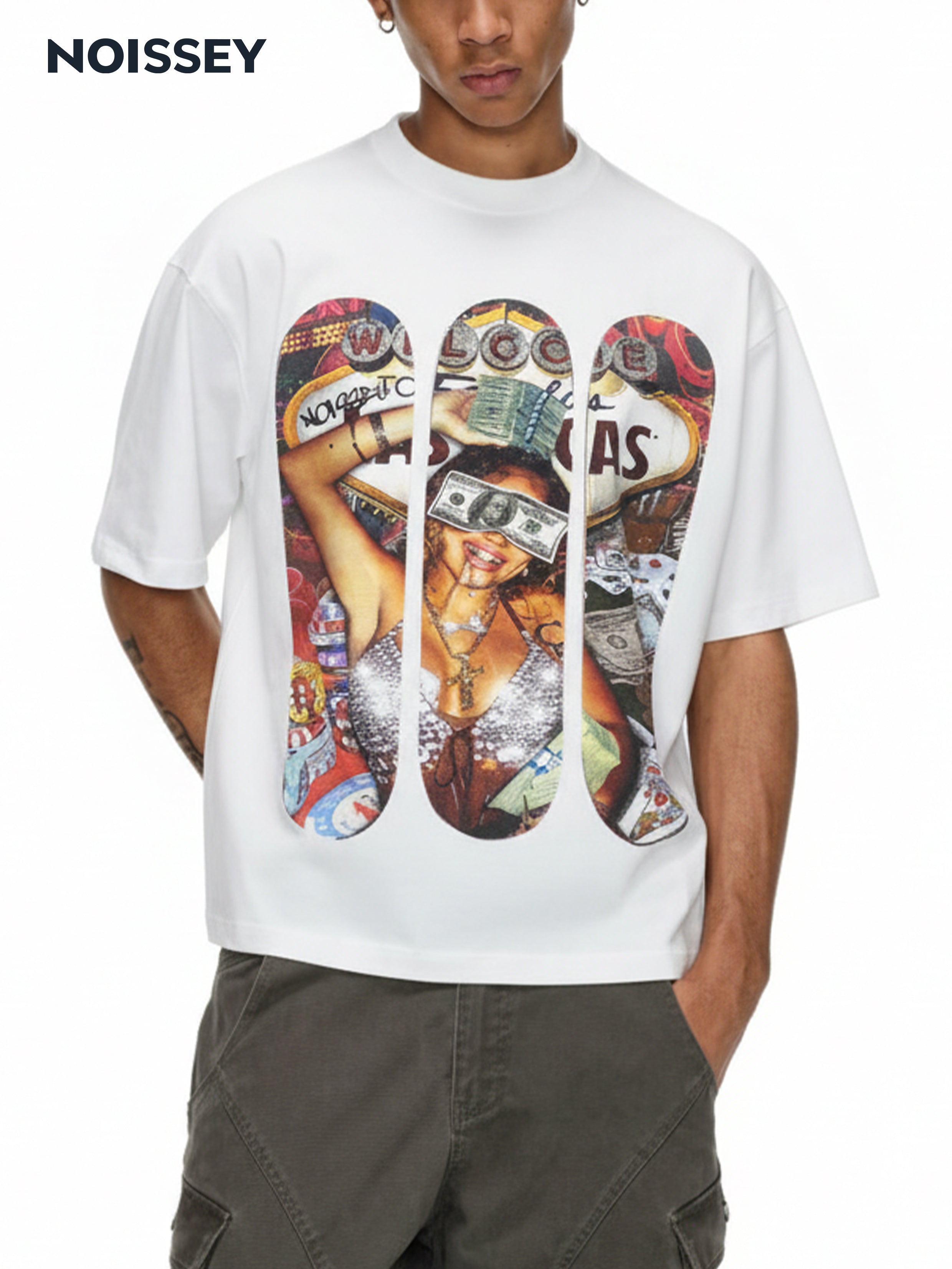 Spend Money in Las Vegas! Skateboard Print Boxy Oversized T-shirt