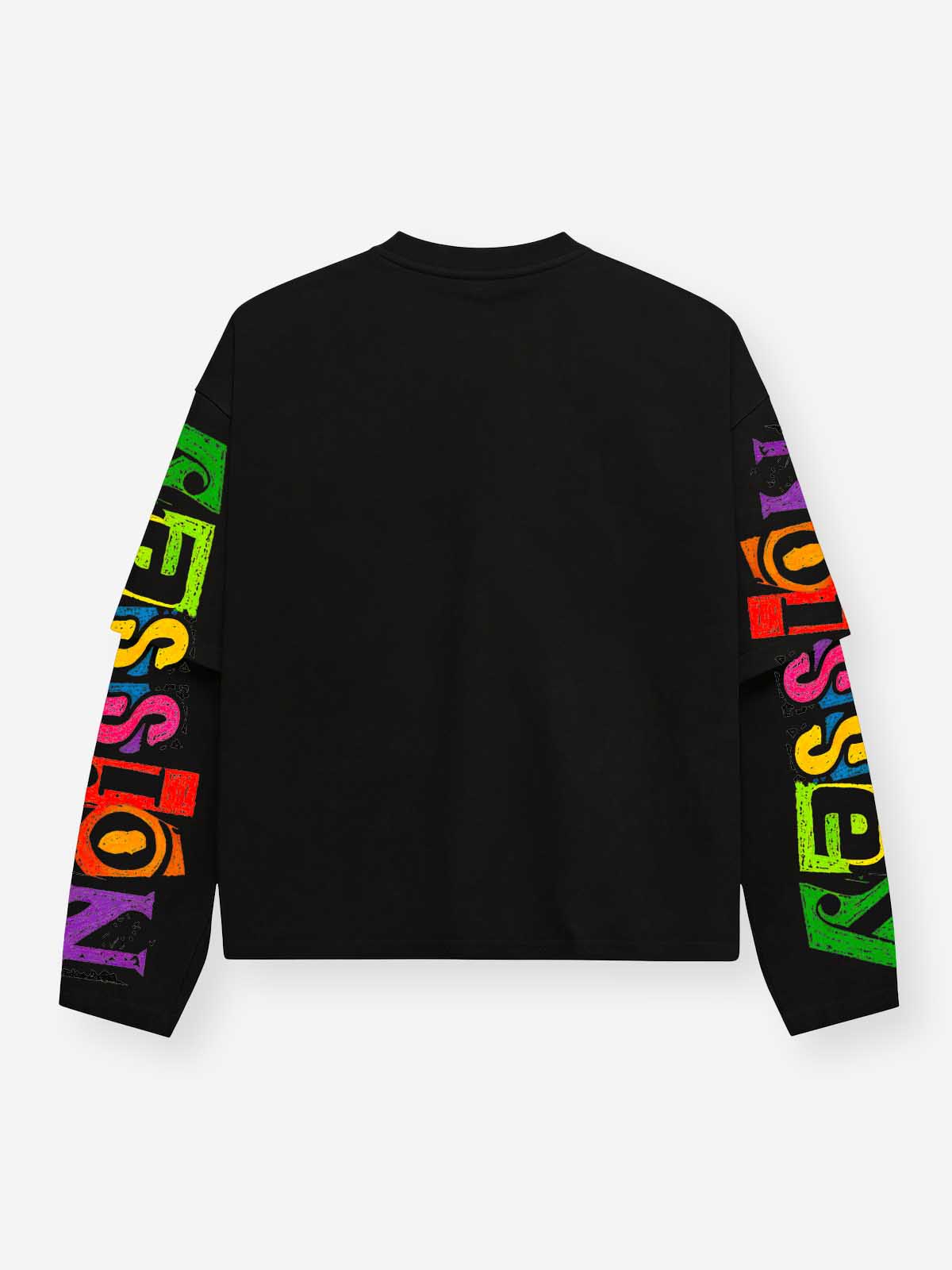 NOISSEY Colorful Badboy Diamond Grillz Y2K Streetwear Black Faux-Layer Long Sleeves