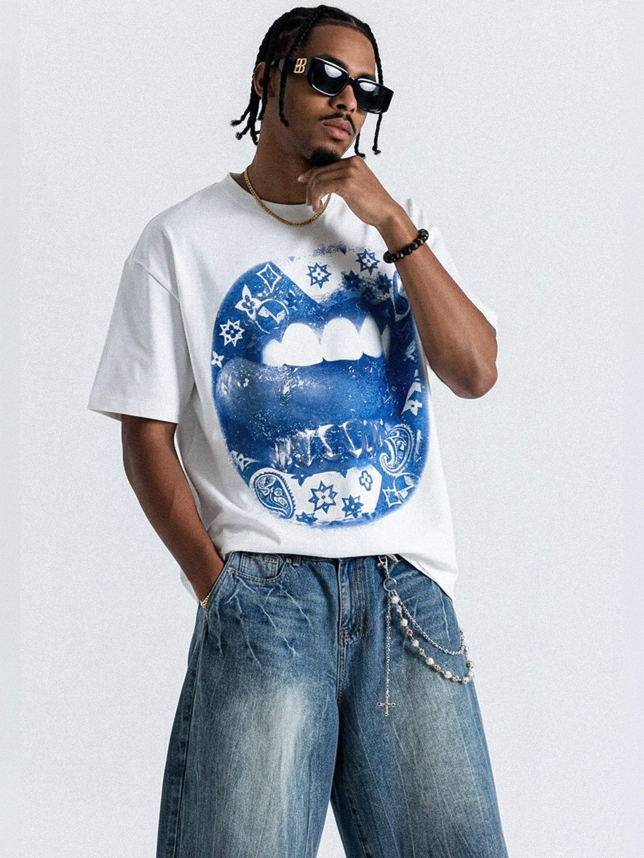 NOISSEY Blue Paisley Grillz Boxy Heavyweight Cooling Tee